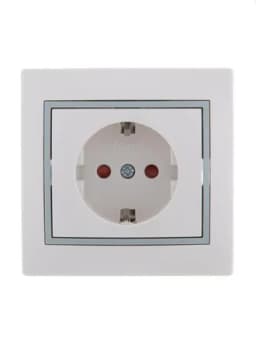 Розетка 1-м СП Mira 16А IP20 с заземл. защ. шторки с сер. вставкой керамика бел. LEZARD 701-0215-124