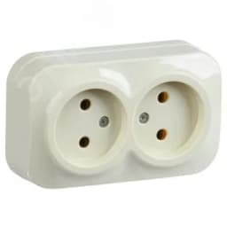 GLORY Розетка двухместная наружная без заземления кремовая IEK