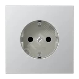 Штепсельная розетка SCHUKO одинарная, с заземлением, с шторками, 16A, 250В (механизм + накладка, без рамки). Серия LS990 Материал- металл Цвет- алюминий