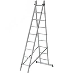 Лестница двухсекционная алюминиевая, 2x9 ступеней, H=257/426см, вес 7.34 кг