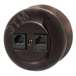 Розетка RJ45 информационная двойная Фаберже, керамика, цвет коричневый