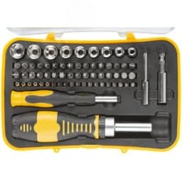 Отвертки реверсивная и для точных работ, набор 65 шт., пластиковый прорезиненный кейс