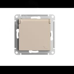ATLASDESIGN РОЗЕТКА с заземл. со шторк. с крышкой, 16А, IP20, механизм, ПЕСОЧНЫЙ