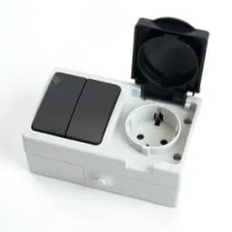 Блок розетка 1-местная с/з + выключатель 2-клавишный, серый/графит,