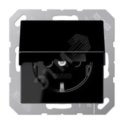 Штепсельная розетка SCHUKO одинарная, с заземлением, с крышкой, без шторок, 16A, 250В  (механизм + накладка, без рамки). Серия A500  Материал- термопласт  Цвет- черный