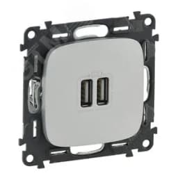 Valena ALLURE Зарядное устройство с двумя USB-разьемами 240В/5В 1500мА С лицевой панелью Алюминий