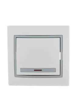 Выключатель 1-кл. СП Mira 10А IP20 с подсветкой с сер. вставкой бел. LEZARD 701-0215-111