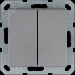 Выключатель двухклавишный проходной 10A 250V~ с накладкой, цвет Алюминий