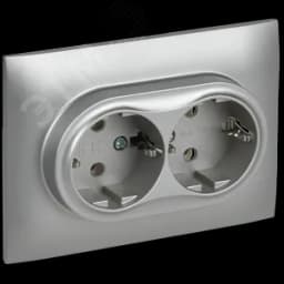 SKANDY Розетка 2-местная с заземлением без защитных шторок 16А в сборе SK-R08S серебряный IEK