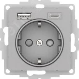 ATLASDESIGN РОЗЕТКА 16А c 2 USB A+C, 5В/2,4А/3,0А, 2х5В/1,5А, механизм, АЛЮМИНИЙ Systeme Electric