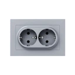 Розетка 2-м СП Эпика 16А с заземл. без защ. шторок с рамкой механизм алюм. EKF UP1-SOA-210