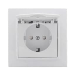 Минск Розетка 1-местная СП с заземлением и крышкой 16А белая с защ. штор. EKF Basic