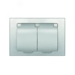 Розетка двухместная UNIVersal серия Афина с/з с крышкой, с/у, 16А, 220В, серебро (еврослот), механизм Универсал