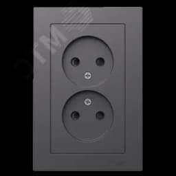ATLASDESIGN РОЗЕТКА двойная без заземления со шторками,16А, в сборе, БАЗАЛЬТ