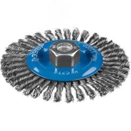 Щетка дисковая для УШМ, плетеные пучки стальной проволоки 0,5мм, 125ммхМ14 "Профессионал". ЗУБР