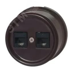 Розетка Лизетта RJ45 информационная двойная, керамика, цвет коричневый
