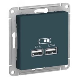 Розетка ATLASDESIGN USB 5В 1 порт x 2,1 А 2 порта х 1,05 А механизм изумруд Systeme Electric