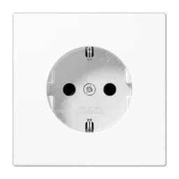 Штепсельная розетка SCHUKO одинарная, с заземлением, без шторок, 16A, 250В (механизм + накладка, без рамки). Серия LS990 Материал- дуропласт Цвет- белый JUNG