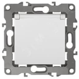 Розетка 2P+E Schuko со шторками с крышкой, 16А-250В, б.л., Эра12, белый, 12-2003-01