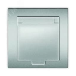 Розетка одноместная с крышкой UNIVersal серия Афина с/з, с/у, 16А, 220В, серебро (еврослот), механизм