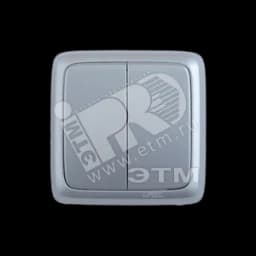 Выключатель двухклавишный наружный с изоляционной пластиной с индикацией серебро 16А