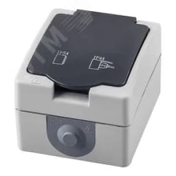 Розетка 1-местная с/з, 250В, 16А, серия Велена, серый/графит, FERON