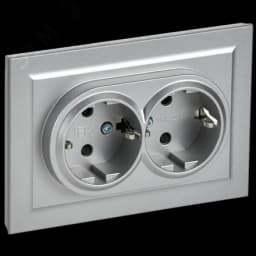 BRITE Розетка двойная с заземлением с защитными шторками 16А в сборе РСш12-3-БрА алюминий IEK