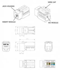 Вставка Keystone Jack RJ-45(8P8C) Hyperline KJNE-8P8C-C5e-90-WH
