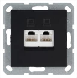 Розетка компьютерная 2-м RJ45 IP20 кат. 5E механизм черн. матов. soft touch Jasmart G6106PB
