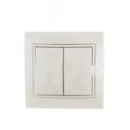 Мира Выключатель двойной проходной жемчужно-белый перламутр со вставкой Lezard