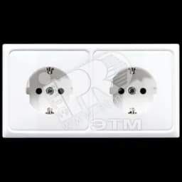 Розетка штепсельная SCHUKO 16A 250V сдвоенная полная плата термопласт белая