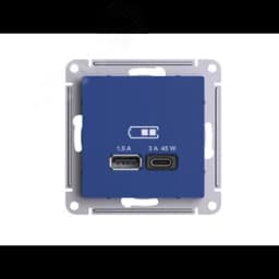 ATLASDESIGN USB РОЗЕТКА A + тип-C 45Вт высокоскор.заряд. QC,PD, механизм, АКВАМАРИН