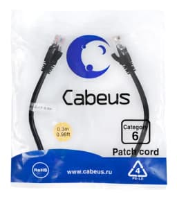 Патч-корд Cabeus PC-UTP-RJ45-Cat.6-0.3m-BK (U/UTP, CAT.6, PVC, 0.3 м, черный) (8661c)