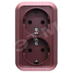 Розетка двойная накладная орех с заземлением