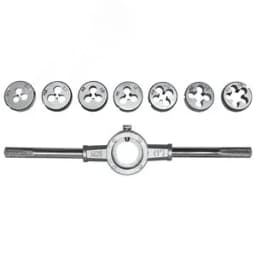 Плашки метрические, легированная сталь Профи 8 шт. М3-М12, плашкодержатель, блистер