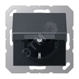 Штепсельная розетка SCHUKO одинарная, с заземлением, с крышкой, с шторками, 16A, 250В (механизм + накладка, без рамки). Серия A500 Материал- термопласт Цвет- матовый антрацит
