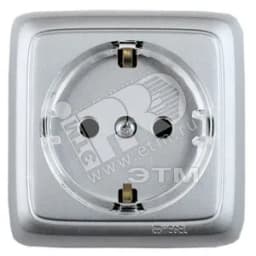 Розетка наружная с заземлением с изоляционной пластиной со шторками (стакан) серебро