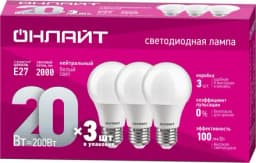 Лампа светодиодная 90 609 OLL-A60-20-230-4K-E27-PACK3 ОНЛАЙТ 90609