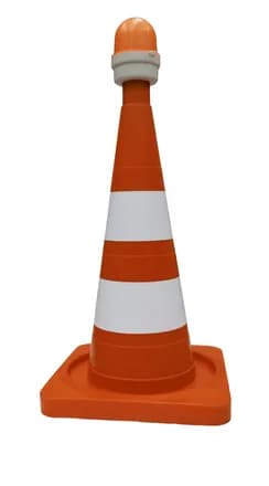 Конус дорожный - КС-2.4 - 520 мм мягкий, 2 белые полосы, квадратное основание. (комплект 5 шт.)