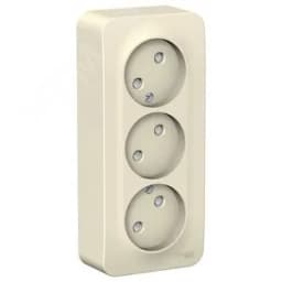 Розетка BLANCA наружная трехпостовая, без заземления, со шторками, с изолирующей пластиной, 16А, 250В, молочный Systeme Electric