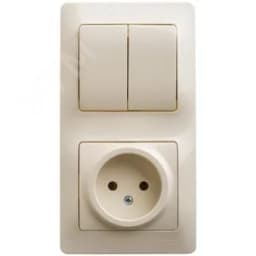 Блок: розетка + выключатель двухклавишный бежевый Systeme Electric