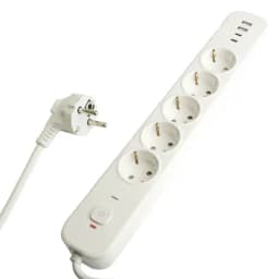 Сетевой фильтр 5местный сз STEKKER3x1мм2 18 м 250В 16А 2 USBA 2 TypeC серия Nova белый 50102