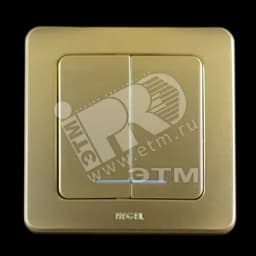 Выключатель двухклавишный скрытый с индикацией золото 10А