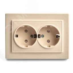 Розетка двухместная с/з,с защитной шторкой,250В, 16А, серия Эрна, слоновая кость Stekker