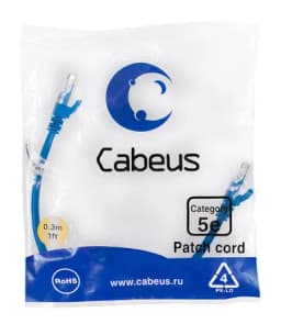 Патч-корд Cabeus PC-UTP-RJ45-Cat.5e-0.3m-BL-LSZH (U/UTP, CAT.5E, LSZH, 0.3 м, синий) (9527c)