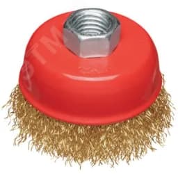 Корщетка-чашка, гайка М14, стальная латунированная волнистая проволока 65 мм, блистер