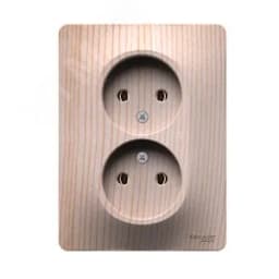 GLOSSA розетка двойная без заземления,16А, в сборе, сосна