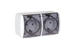 Розетка 2-м ОП Владивосток 16А IP54 с заземл. с прозр. крышкой бел. EKF EQR16-129-30-54-T