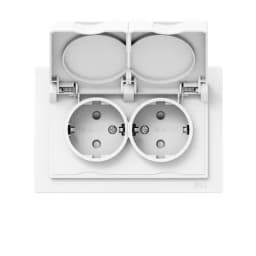 Розетка 2-м СП Эпика 16А IP44 с заземл. защ. шторки с рамкой с крышками механизм бел. EKF UP1-SOW-211-44