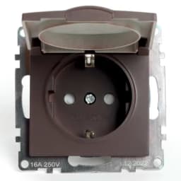 Розетка 1местная сз с крышкой механизм STEKKER GLS16711204 250В 16А с защитной шторкой серия Катрин шоколад 49029